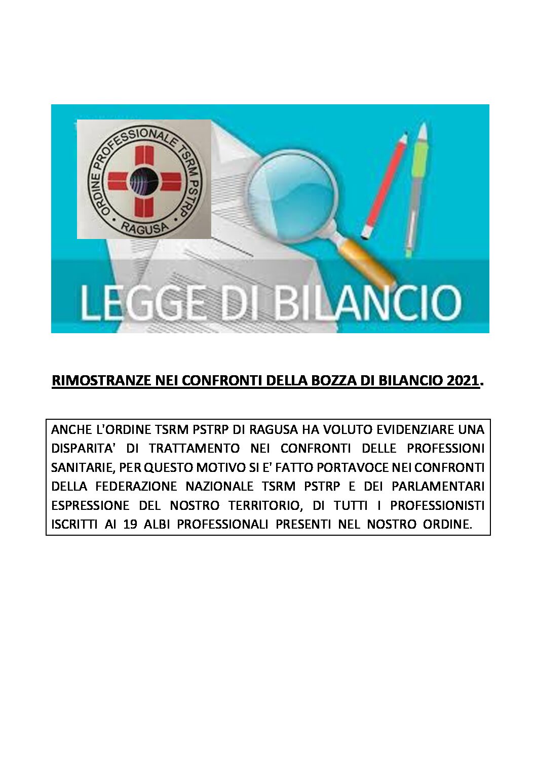 RIMOSTRANZE NEI CONFRONTI DELLA BOZZA DI BILANCIO 2021